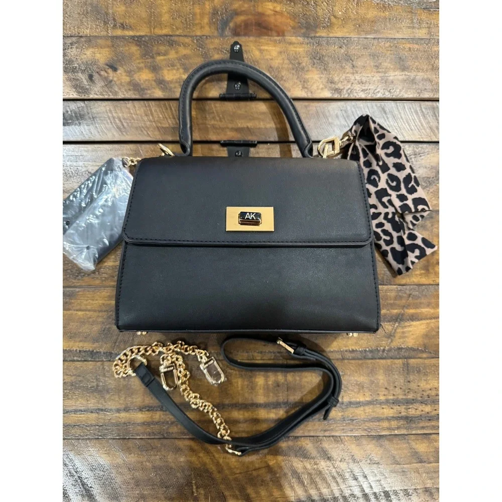 nwt Anne Klein Mini Flap Top Handle Crossbody‎ Handbag With Enamel Turn Lock